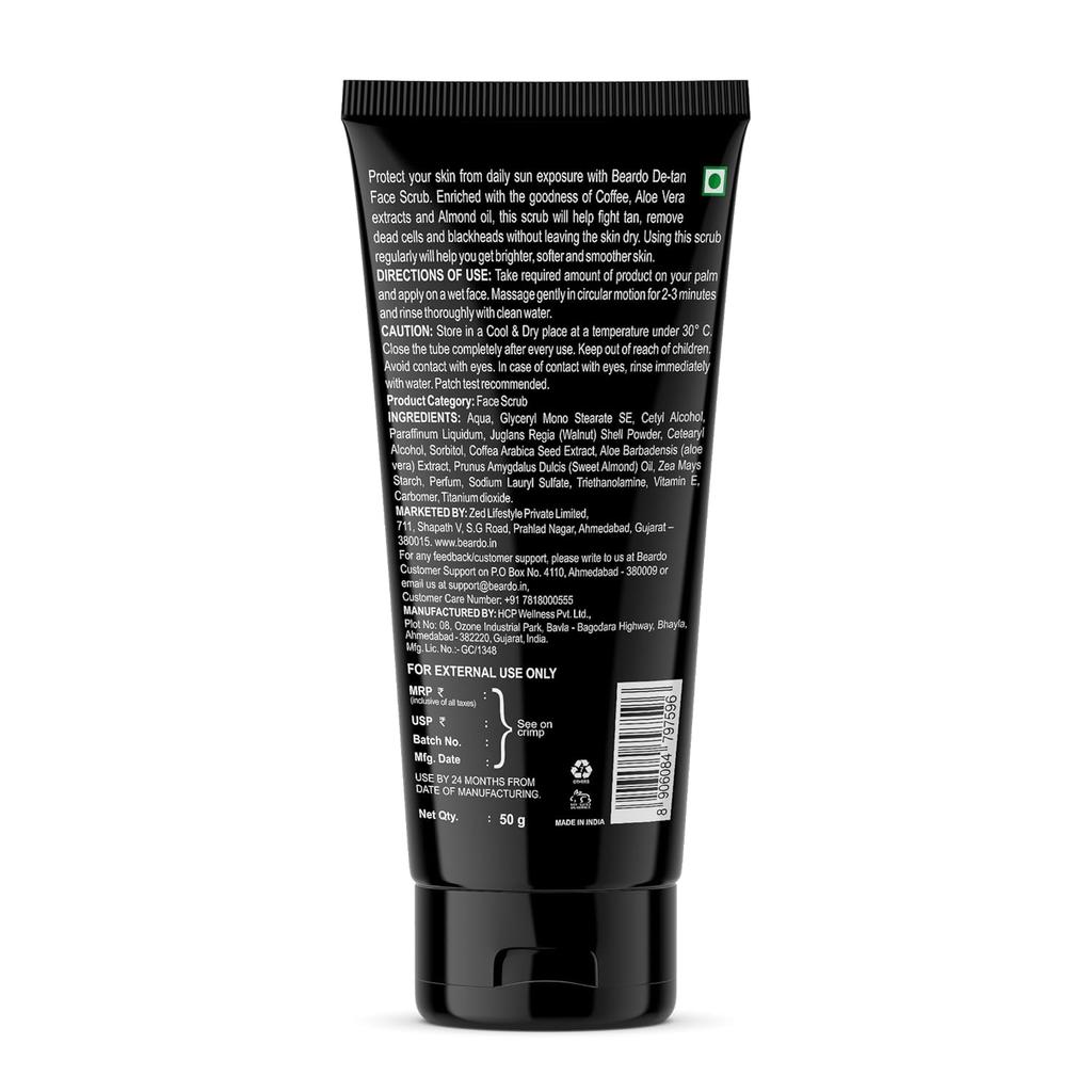Beardo DeTan Face Scrub For Men Coffee Exfoliating Scrub 50 g Dual Bead Deep Clean Blackhead Control Bright Skin