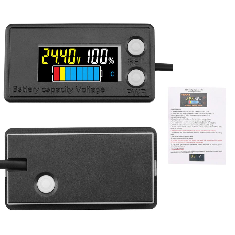 6139 Waterproof Intelligent Digital Display Voltage Battery Capacity Tester Acid / Li-Ion / Li-Fe Battery Universal DC 7-100V