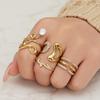 18k Gold-Plated Zirconia Inlaid Stainless Steel Open Ring Set - Modern Fashion Jewelry
