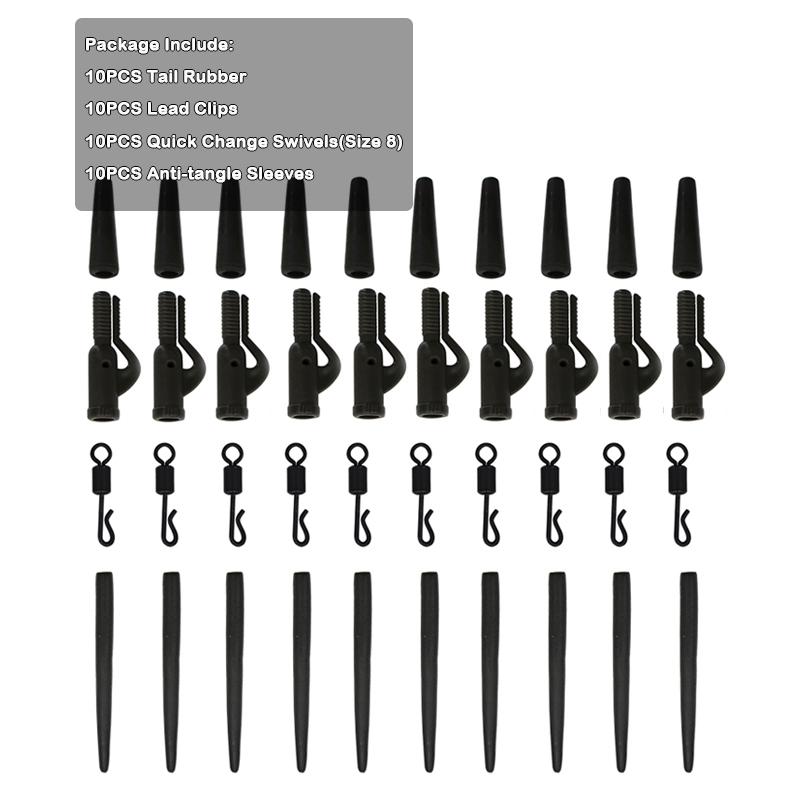 40x Karpfiske tillbehör Säkerhetsblyklämmor Svansgummi Kon Anti-trasselhylsa Snabbytande betesvirvlar För Fiskeutrustning