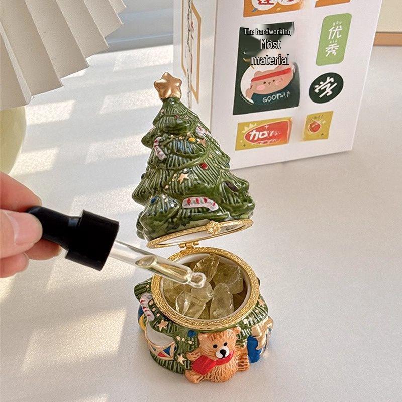 European Ceramic Jewelry Box with Little Bear Candle - Christmas Tree Ornament Gift