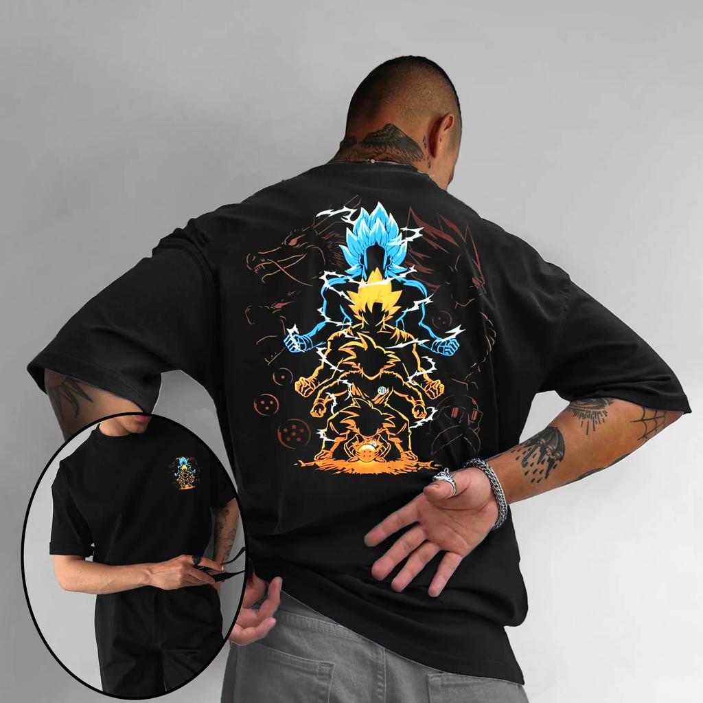 Maglietta Dragon Ball da uomo in puro cotone, casual, girocollo, maniche corte, abbigliamento sportivo estivo, top casual a maniche corte