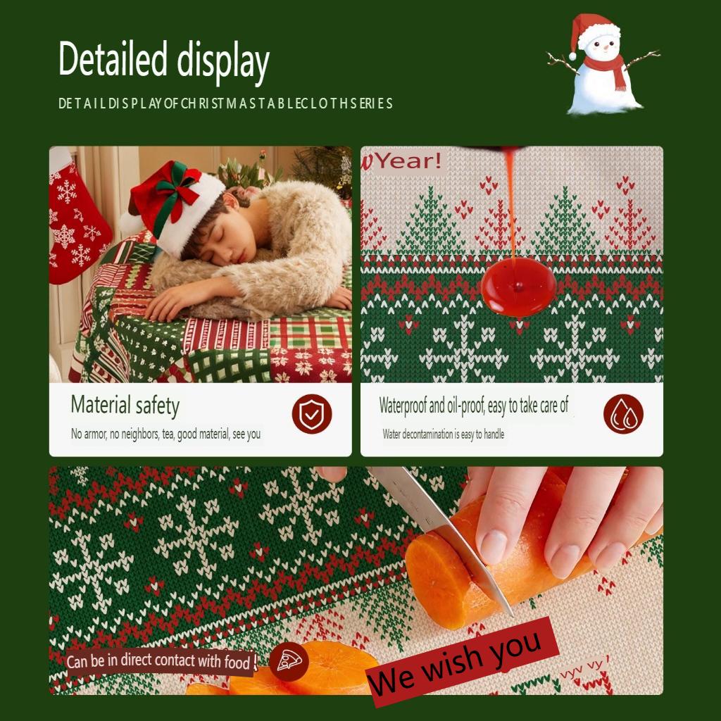 Christmas New Year Decor Round Tablecloth Waterproof Heat Resistant Washable Table Cover