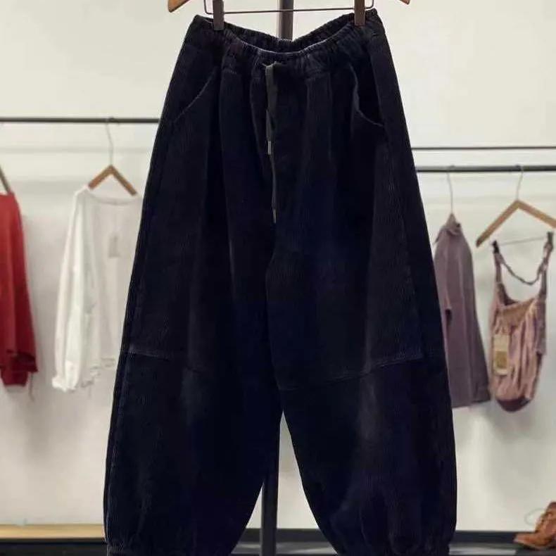 Autumn Casual Corduroy Harem Pants Women High Waist Retro Loose  Female Oversize Mom Trousers Baggy Sweatpants
