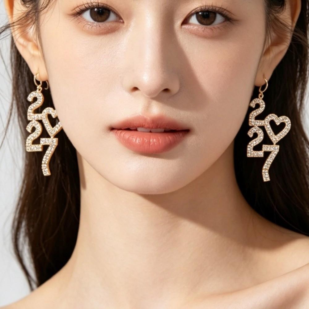 Rhinestone 2027 Digital Earrings Elegant Stud Earrings Happy New Year Earrings  Daily