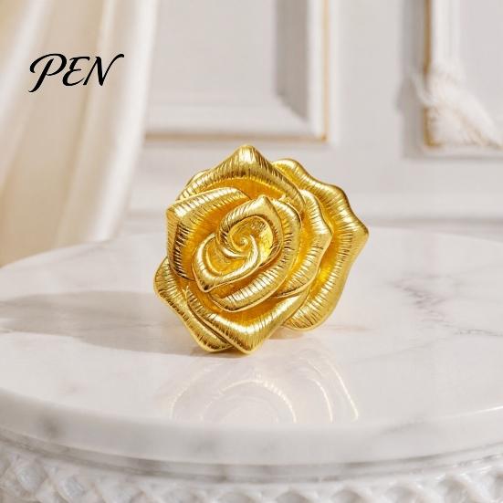 Romantic Rose Jewelry Vintage Golden Plated Brooch, Metal Flower Lapel Pin for Shaped Women, Relief Floral Badge Suits Dresses Shirts Scarves