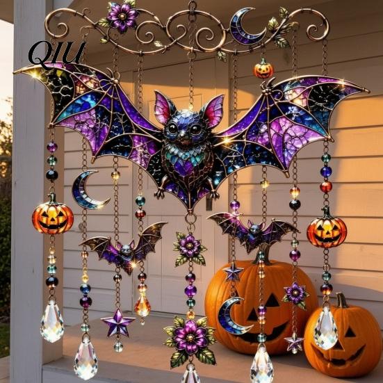 Mysterious Courtyard Landscaping Halloween Wind Chime, Colorful Bird Sun Catcher, Cute Spooky Window Suncatcher Ghost Windchime, Hanging Decoration
