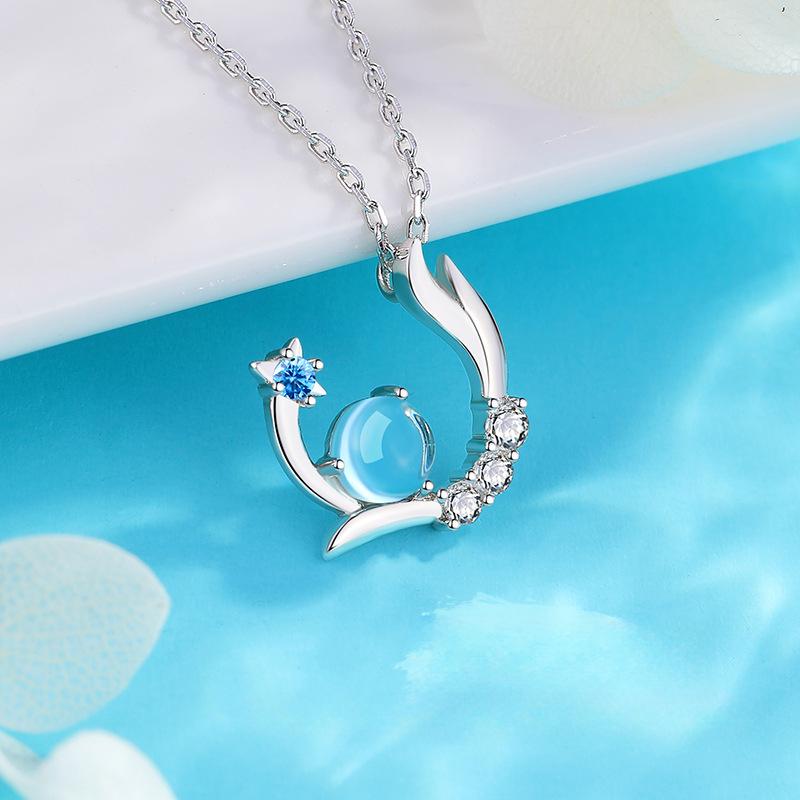 Mermaid Necklace Necklace Female Versatile Ins Niche Design Premium Moonstone Mackerel Tear Collarbone Chain