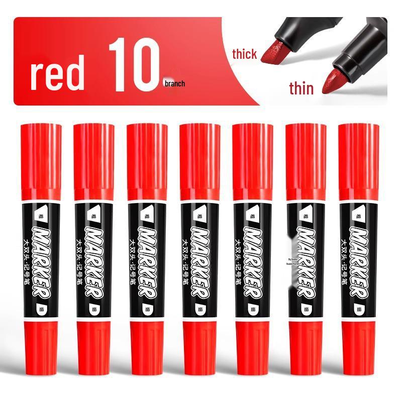 Large Double-Headed Oily Waterproof Marker - Black & Red Broad Tip, Non-Fading, Oil-Proof for Industrial Use