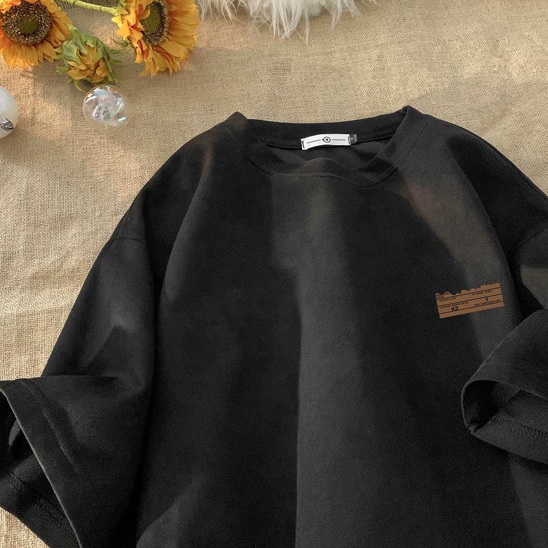 Men's Oversized Brown Suede Retro Round Neck Short-Sleeve T-Shirt