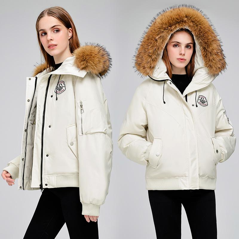 DAFIFY Women's Fashion Casual Fall Winter Solid Color Print Long Sleeve Loose Waistline Jackets & Coats Down Coats