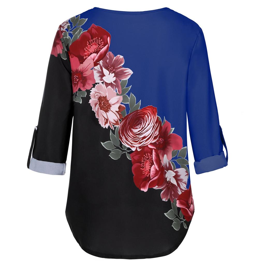 Women Casual Tops Shirt Ladies V Neck Floral Print Loose T-shirt Blouse Tee Top
