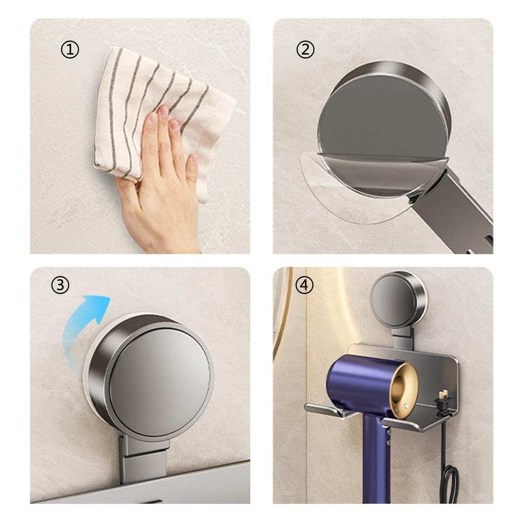 Carbon Steel & ABS Wall Mounted Blow Dryer Rack with Suction Cup for Hassle Frees Installation & Strong Load Bearing