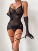 Naughty Sexy Lingerie Hot Mesh Embroidery Outfits Sexy Low Cut Bra with Thong Garters Belt Babydoll Sleepwear Ladies Exotic Sets