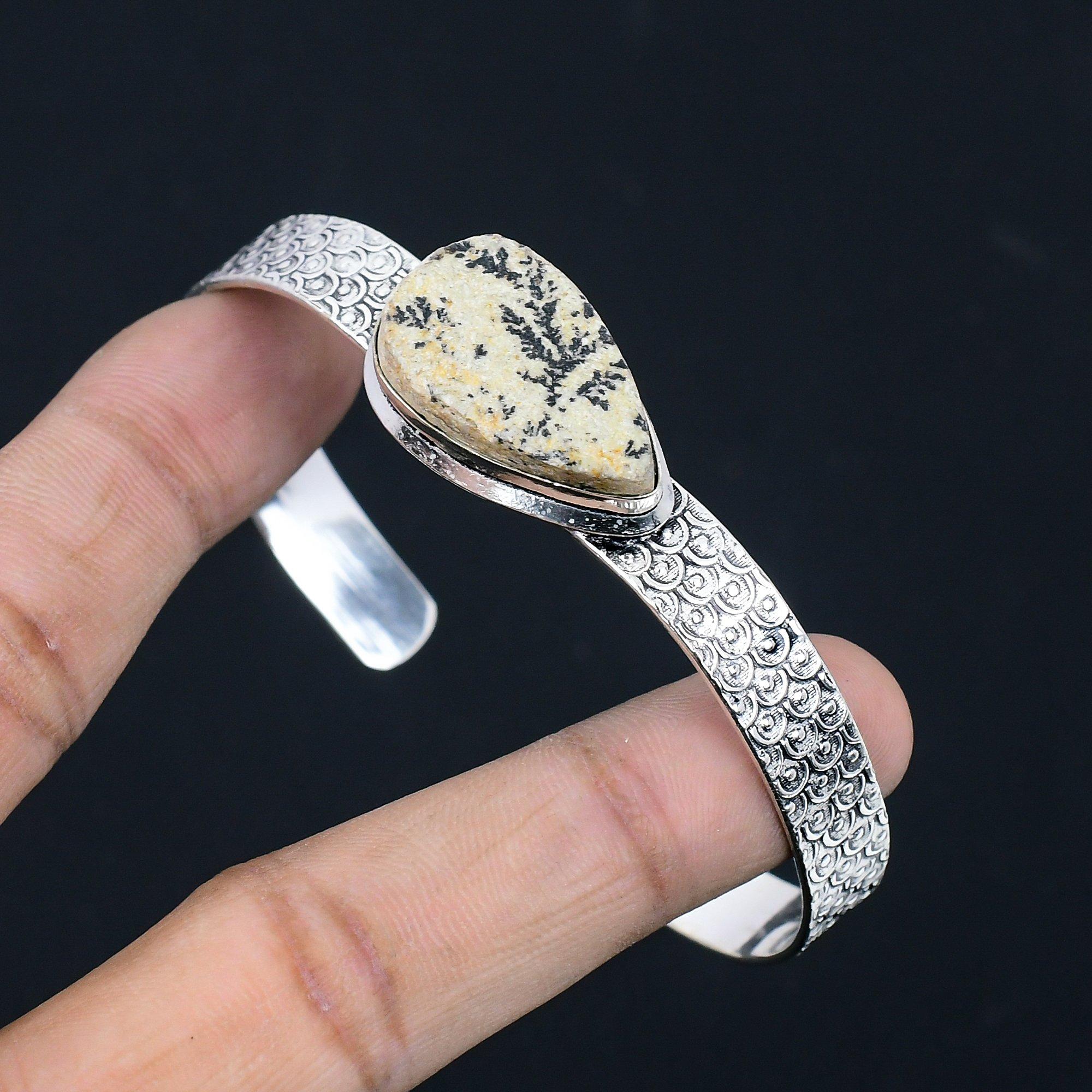 

Womens day Sale Natural Psilomelane Dendrite Sterling Silver New Bangle Jewelry Adjustable