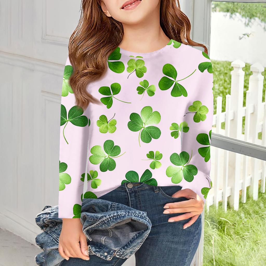 Girls Long Sleeve T Shirts Kids Fall Tops Crewneck Printed Basic Tees Saint Patrick's Day