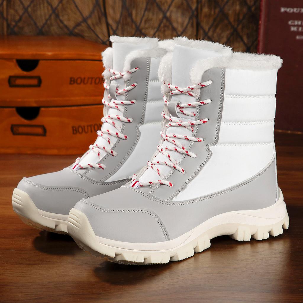 Women's new winter cotton shoes with plush and thick high top cotton boots and lace up snow boots