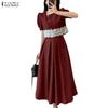 ZANZEA Women Short Sleeve Lace Splice Blouse and Long Skirts Summer Two Piece Suit Sets