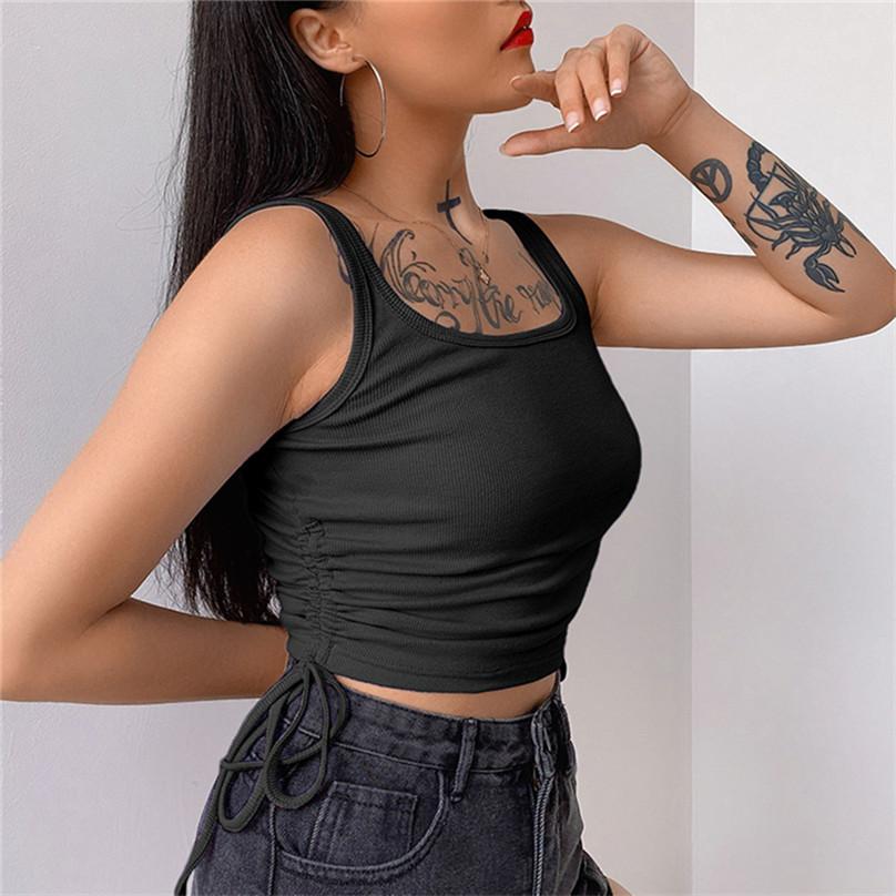 Fashion Sexy Women's Pleated Sling Short Short Vest with Umbilical Strap Bottoming Top