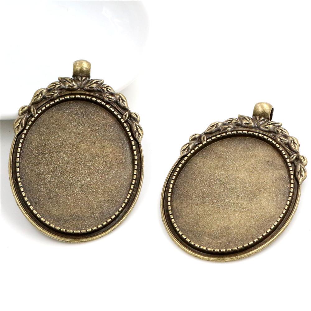 5pcs 30x40mm Inner Size Antique Silver Plated and Bronze and Black Cabochon Base Setting Charms Pendant