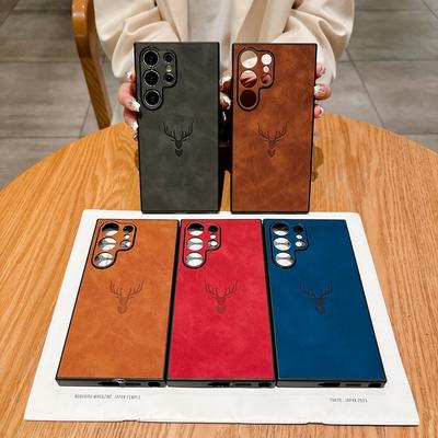 Retre PU Leather Phone Case For Samsung Galaxy S25 S24 S23 S22 S21 Ultra Plus FE EDGE Note 20 Ultra Plus Deer Head Case Cover