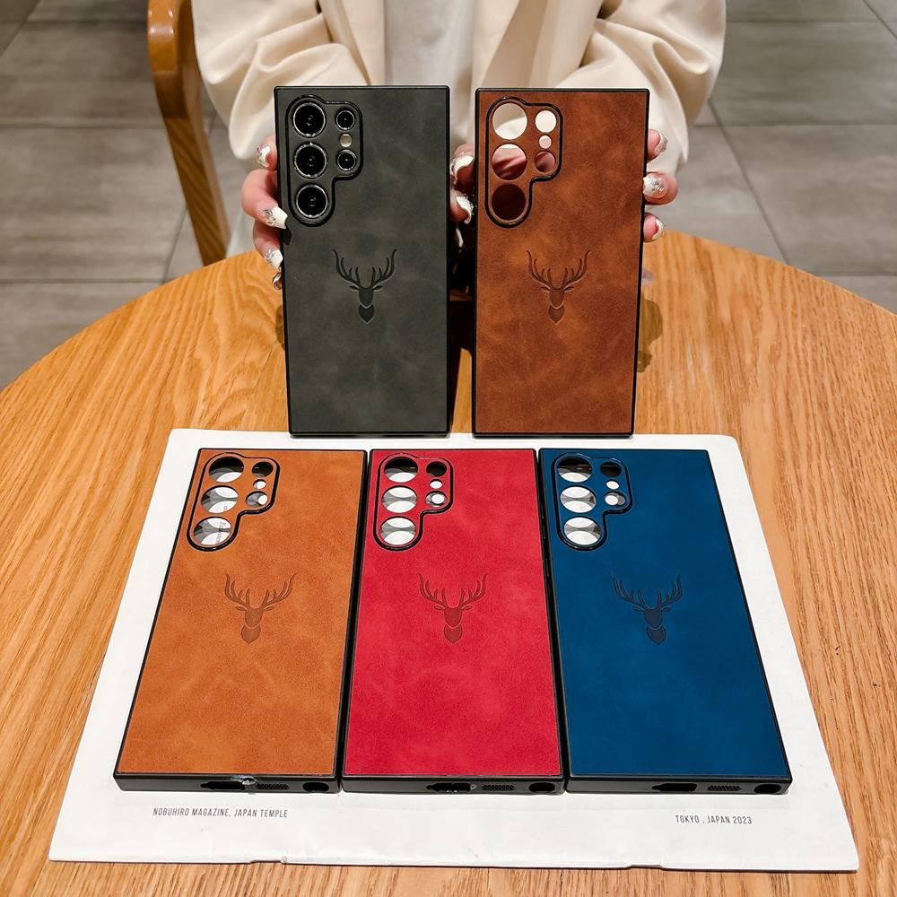 Retre PU Leder Handyhülle Für Samsung Galaxy S25 S24 S23 S22 S21 Ultra Plus FE EDGE Note 20 Ultra Plus Hirschkopf Hülle Abdeckung