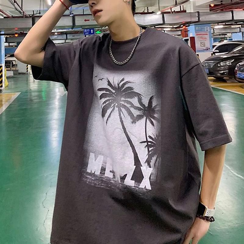 

Повседневные футболки с принтом в американском ретро-стиле, летний молодежный стиль, круглый вырез, мужская одежда, модные, с буквенным принтом, свободные, с коротким рукавом, пуловеры XXXL темно серый