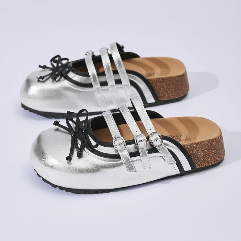 

Fashion Retro Bow Belt Buckle Decoration Platform Slipper Women Fashion Leopard Print Thick Bottom Loafers Cozy Concise Zapatos De Mujer 40 серебряный