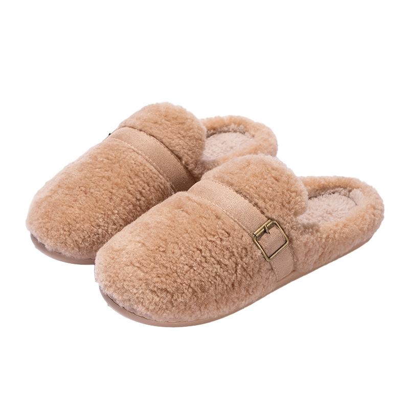 Internet celebrity white flat bottom fluffy slippers 2025 new autumn and winter outer wear velvet soft bottom cotton slippers