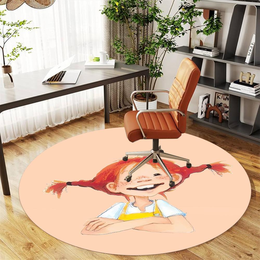 1pc Pippi Longstocking Round Chair mat Area Rug - Non-Slip, Floor Mat for Office, Bedroom, home decor Christmas Gift p0811023