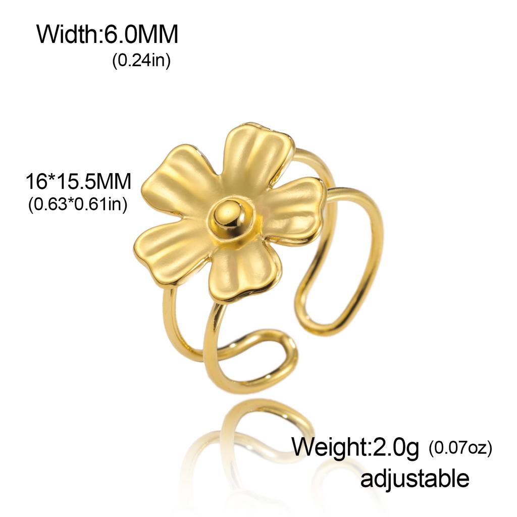 Adjustable Gold Plated Flower Rings for Women Stainless Steel Finger Rings 2026 Trendy Jewelry Anniversary Party Gifts New