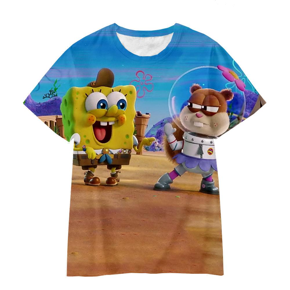 Sommer Rundhals 3D SpongeBob Schwammkopf Bedruckte T-Shirts Modische Lässige Kurzarm Kinder Jungen und Mädchen Kinder Unisex T-Shirts
