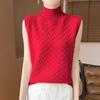 Women's 100% Wool High Neck Cable Knit Sleeveless Vest - Warm Autumn/Winter Shawl
