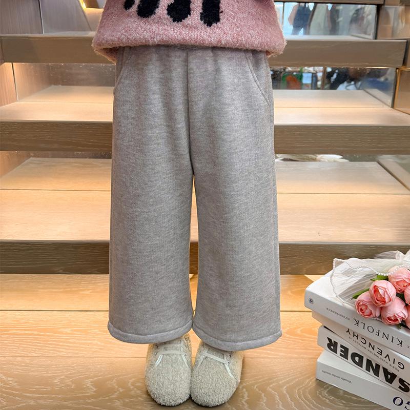 

Baby Girls 2025 Korean-Style Velvet Wide-Leg Winter Pants 140 cm грязно-белый