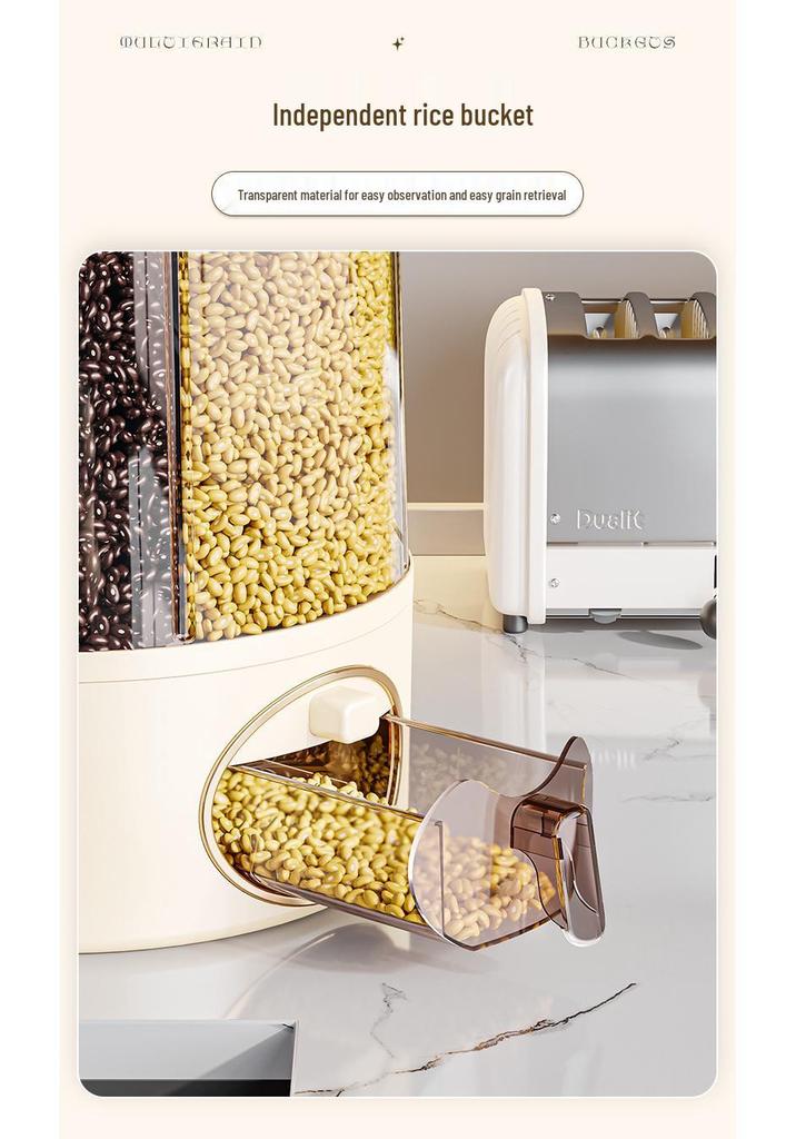 Rotating Grain Storage Box: Insect- and Moisture-Proof Sealed Rice Container with Dividers.