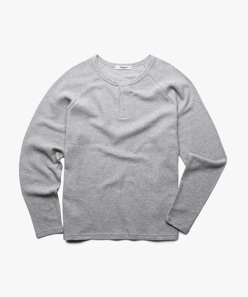 POLYGRAM Waffle Raglan Henley Neck Long Sleeve - 5 Colors