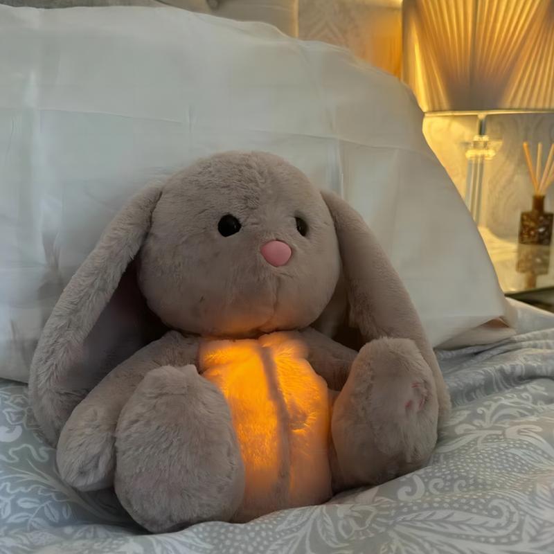 Atmender Hase Plüschpuppe Kuscheltier Friedliche Musik Spielzeug mit Lindert Spannungen und Angstzustände für Baby Hase Versöhnt Schlafenszeit