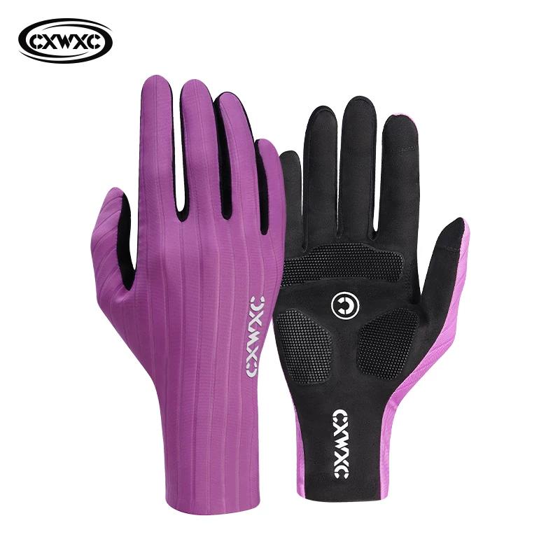 Cxwxc Bicycle Wind-Breaking Long-Finger Gloves for Road and Mountain Cycling, Full-Finger Silicone Anti-Slip Shock-Absorbing Giyo