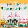 Brightly Colored Hawaiian Party Decor With Whimsical Flamingo And Dinosaur Banners