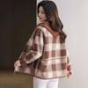 Spring and Autumn Hooded Jacket Women's Spring New Loose Pockets Short Sweater Plaid Cardigan Top