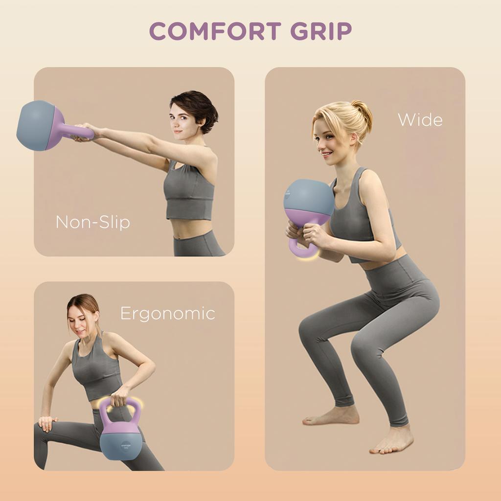 8KG Soft Kettlebell, Kettlebell with Non-Slip Handle for Home Gym, Weight Lifting, Strength Training, Purple/Grey