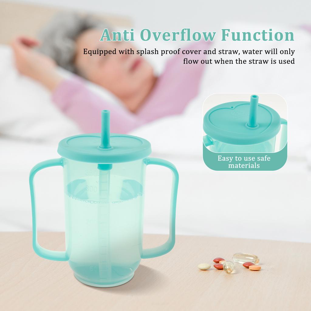 2Pcs Adult Sippy Cup 12 OZ Plastic Elderly Spill Proof Cup with 2 Handle and Reusable Straw for Home Kitchen Seniors Liquids