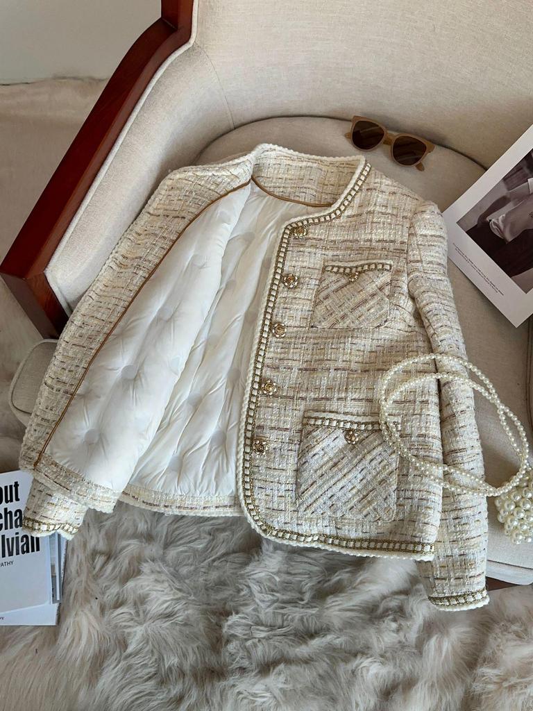Women's Gold-Edged Spring/Autumn Jacket - Han Style with Niche Design, Small Fragrance, High-End Feel, A70792