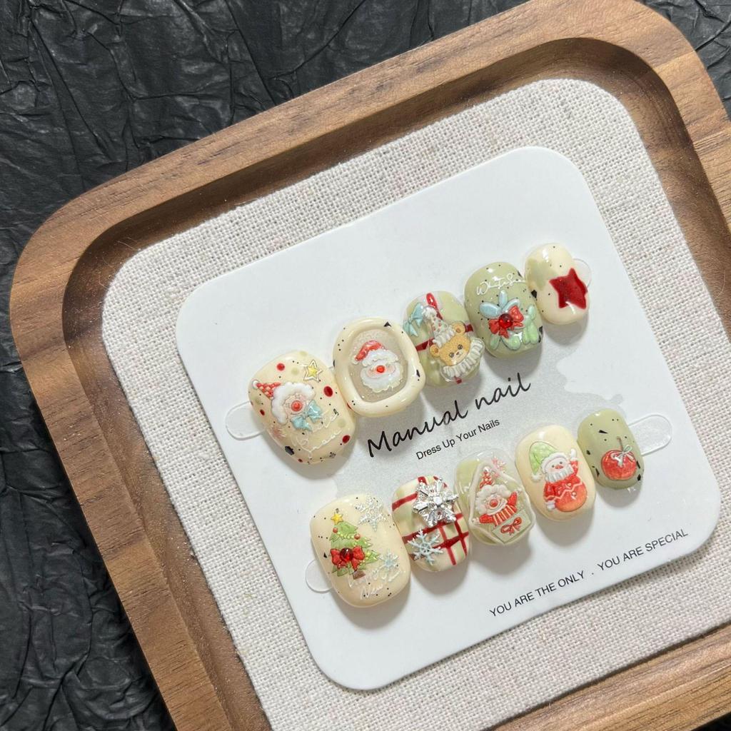 Christmas Cute Cartoon Girl Manicure Stickers - Short, Round, Wearable & Removable (A632)