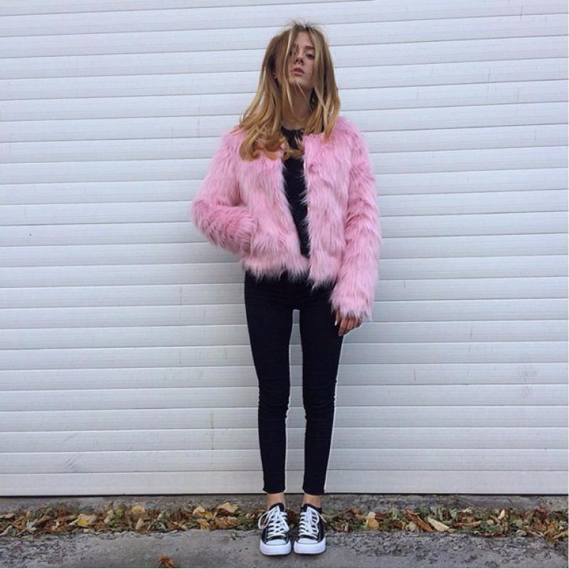Womens Short Faux Fur Coat Long Sleeve Winter Warm Fluffy Jacket Daily Wear