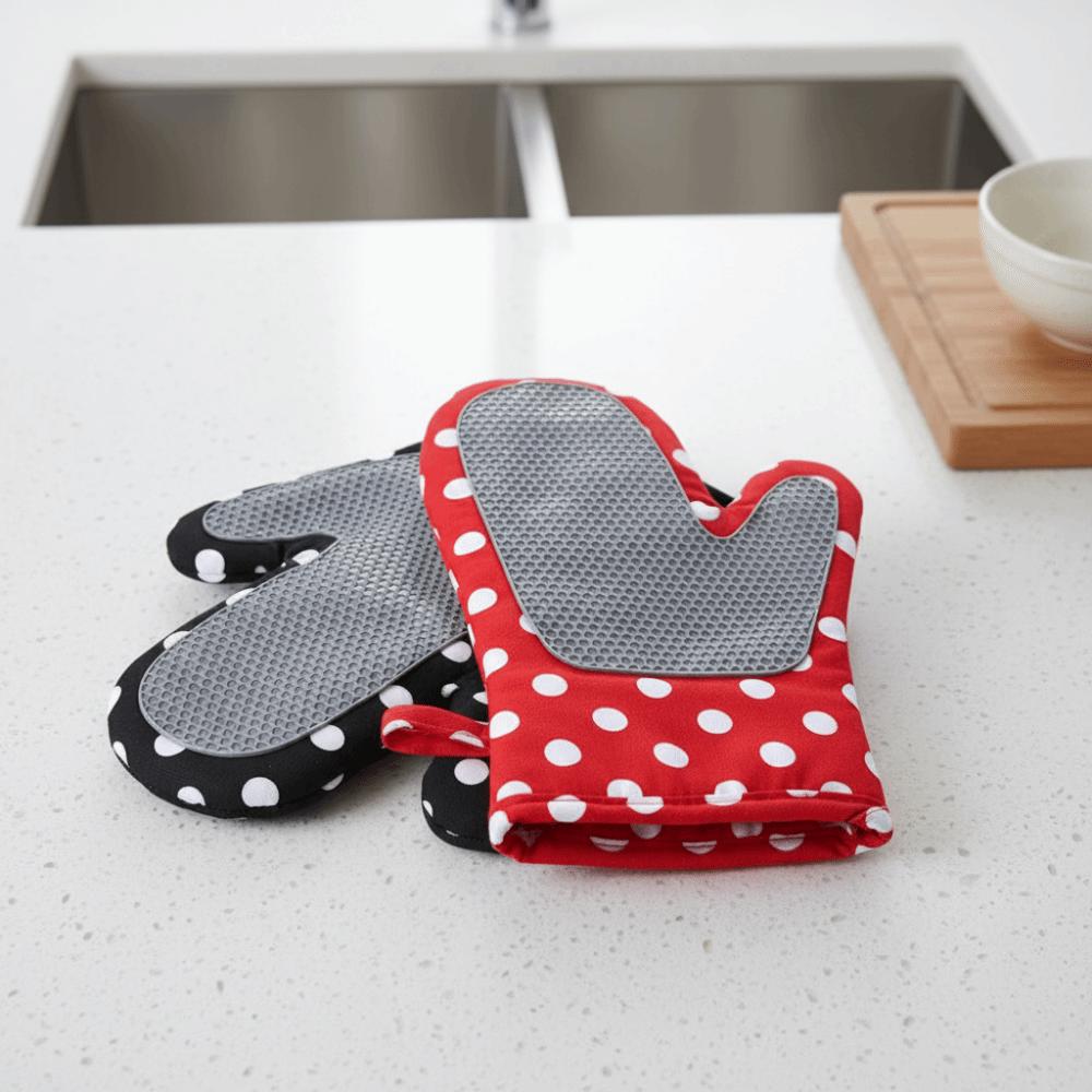 1 Pair Non-slip Kitchen Microwave Gloves Cotton Lining Heat Insulated Gloves Oven Gloves Pot Lid