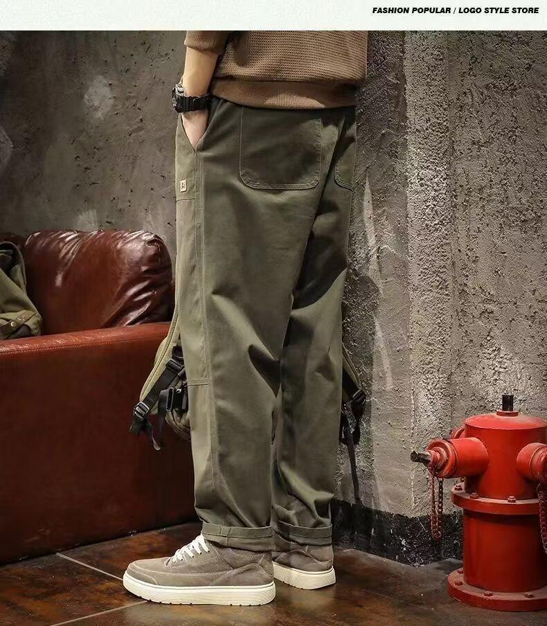 Men's Fleece-Lined Casual Cargo Pants - Straight Leg, Loose Fit, Plus Size, Autumn/Winter.