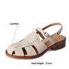 Fashion 2025 Summer Sandals Cowhide Round Toe Women Sandals Chunky Heel Women Shoes Cover Toe Shoes for Women Hollow Out Roman Shoes