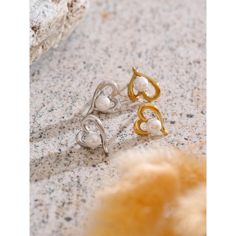 Eetit Korean Style Simulated Pearls Heart Love Daily Stud Earrings for Women Stainless Steel Chic Versatile Jewelry New