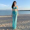 Island Vacation Style White Lake Blue Split Bikini Niche Sexy Thin Beautiful Long Dress Swimsuit Three-piece Set